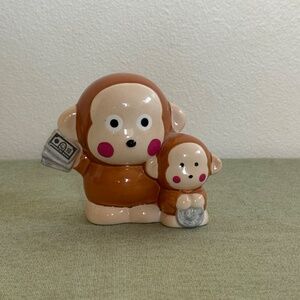 Vintage 1990s Sanrio Monkichi and Baby Ceramic Piggy Bank